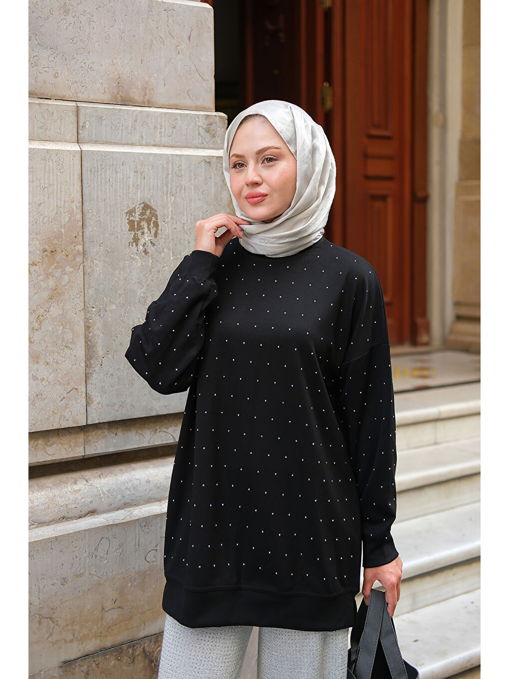 Kadın Taş Detay Tunik Siyah-1