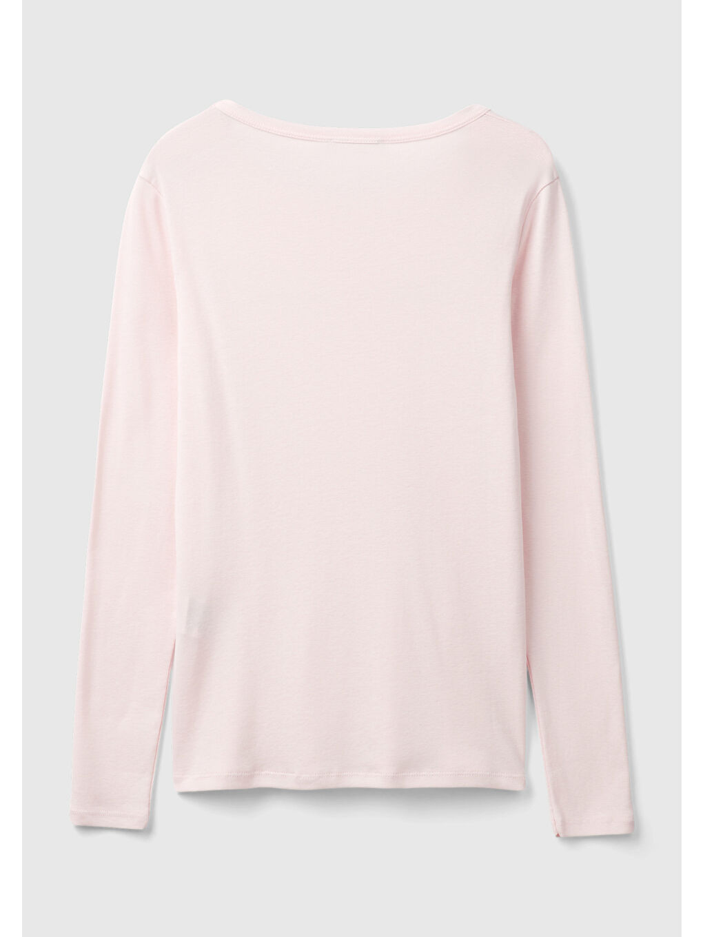 Kadın Toz Pembe 100 Pamuk Bisiklet Yaka Benetton Yazılı Uzun Kollu T Shirt-3