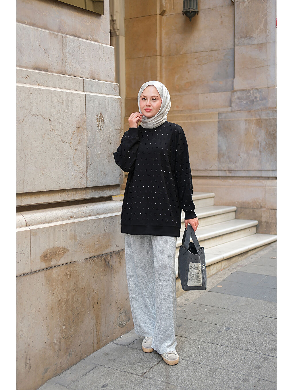 Kadın Taş Detay Tunik Siyah-2