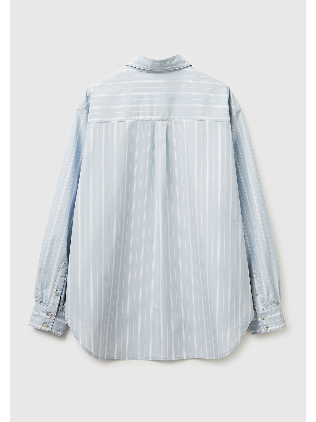 Kadın Açık Mavi %100 Pamuk Şeritli Poplin Gömlek-1