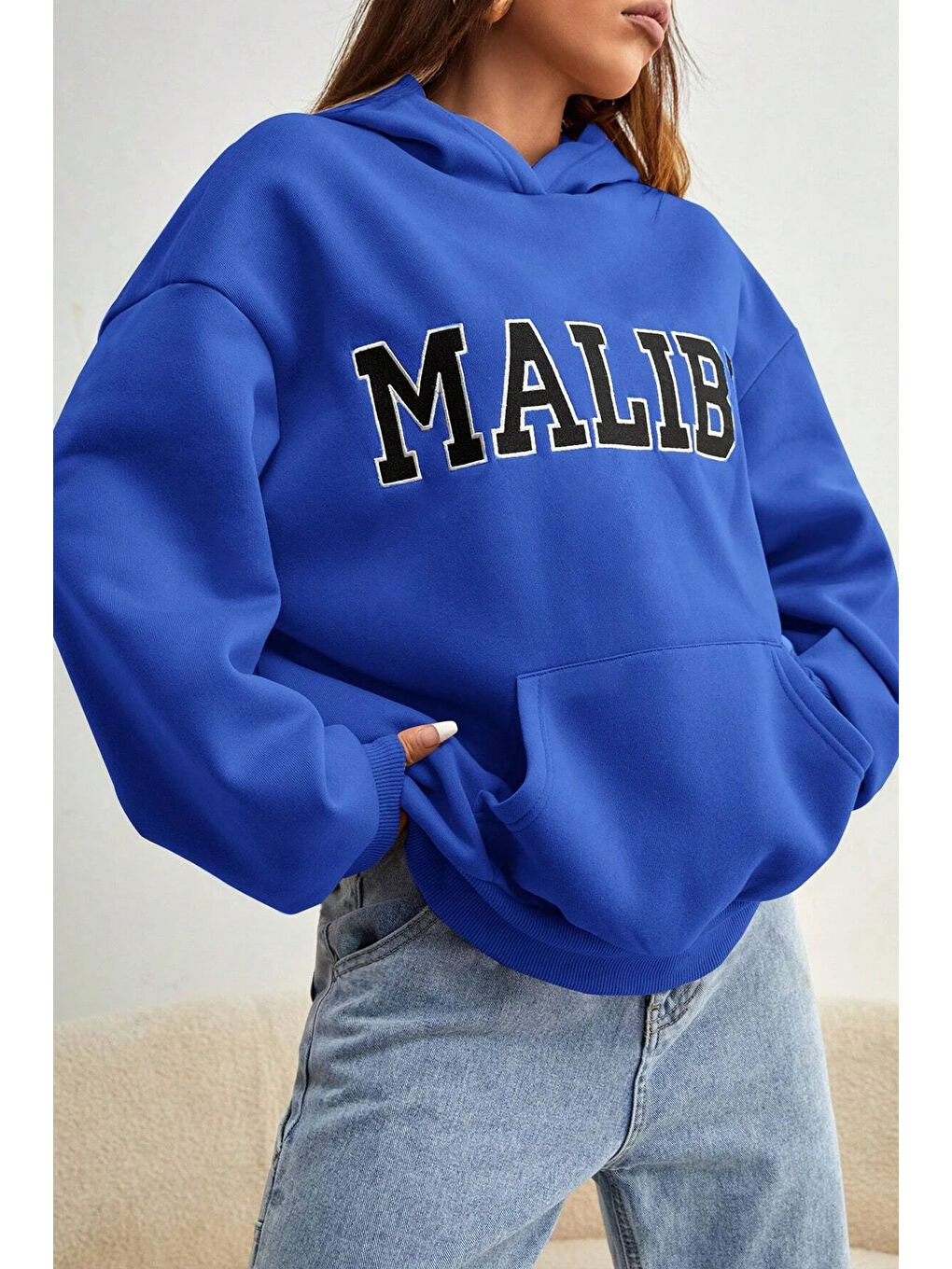 uyguntarz Mavi Unisex Malıbu Baskılı Oversize Sweatshirt - 3