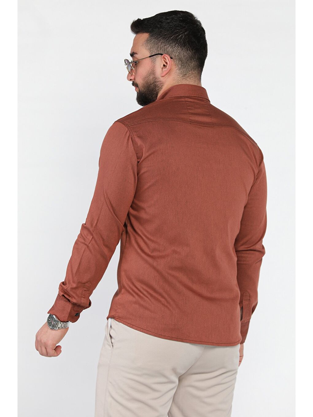 Kahverengi Erkek Cepli Çıtçıtlı Uzun Kol Gömlek-2