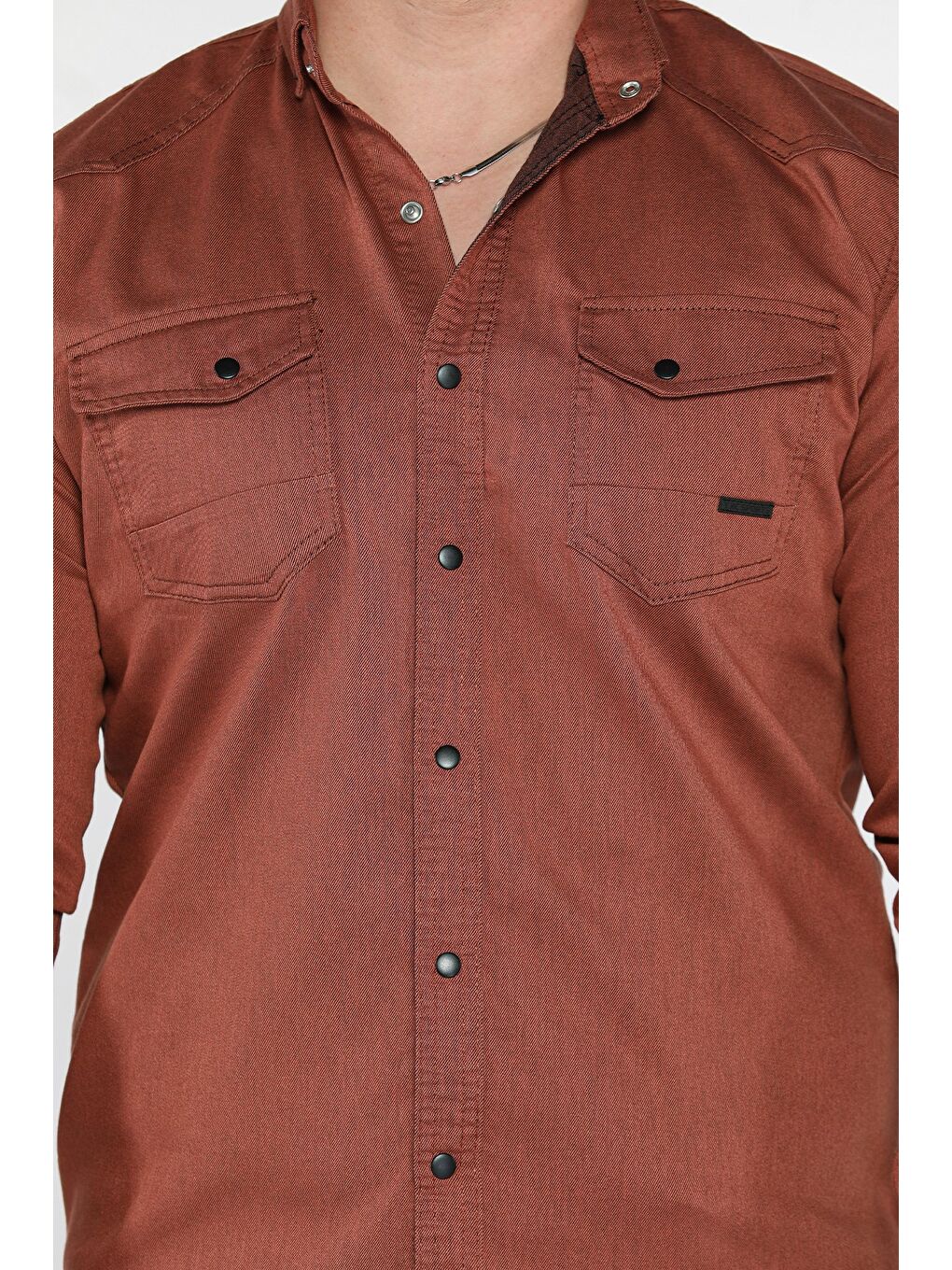 Kahverengi Erkek Cepli Çıtçıtlı Uzun Kol Gömlek-3