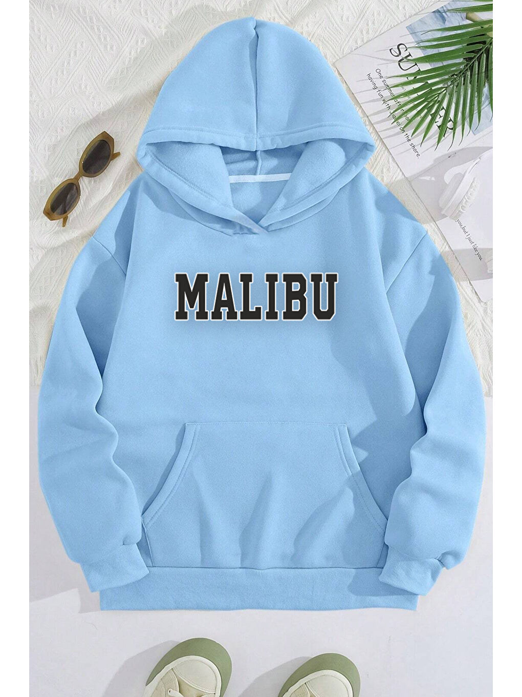 uyguntarz Bebek Mavisi Unisex Malıbu Baskılı Oversize Sweatshirt