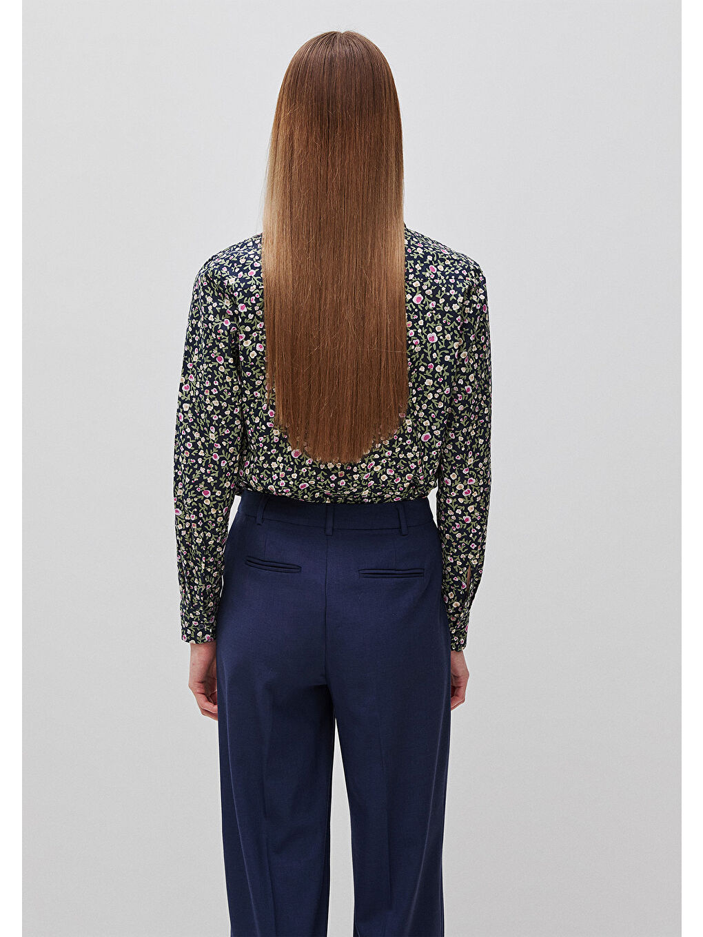 Kadın Lacivert %100 Pamuk Desenli  Regular Fit Gömlek-2