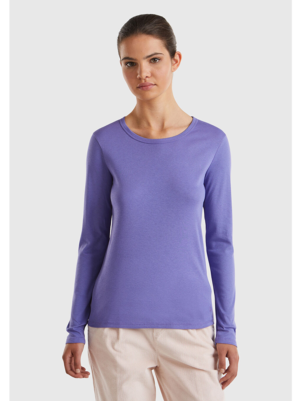 Kadın Mor Basic Bisiklet Yaka Uzun Kollu Tişört