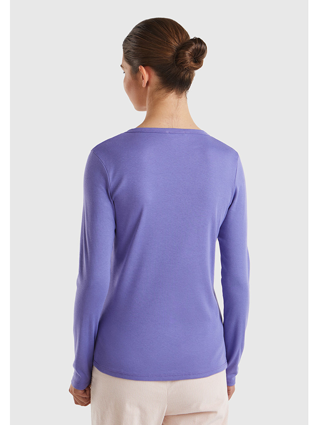 Kadın Mor Basic Bisiklet Yaka Uzun Kollu Tişört-2