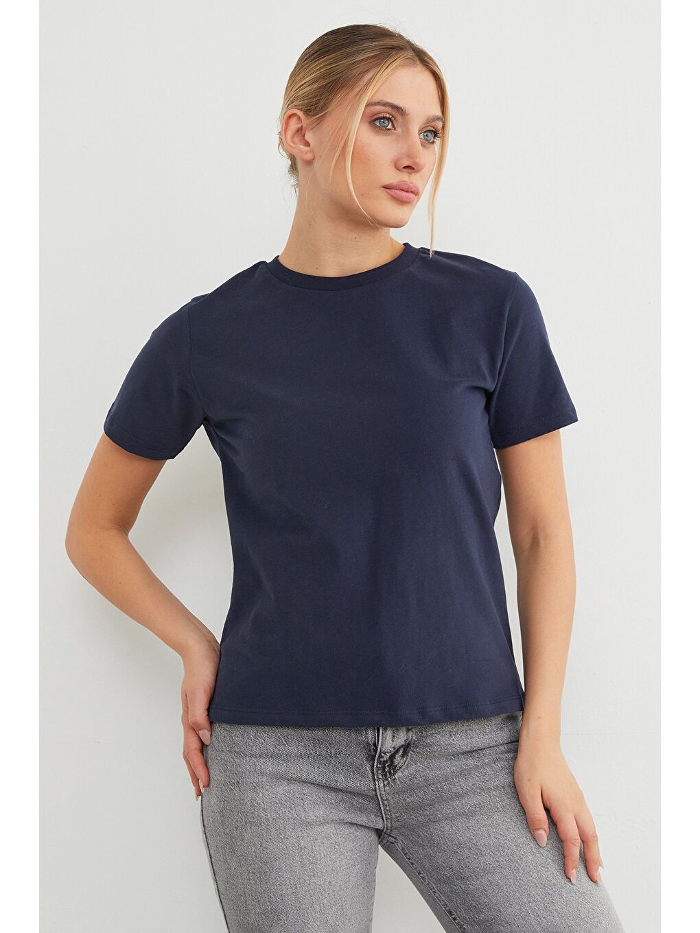 Lacivert Basic Bisiklet Yaka Tişört