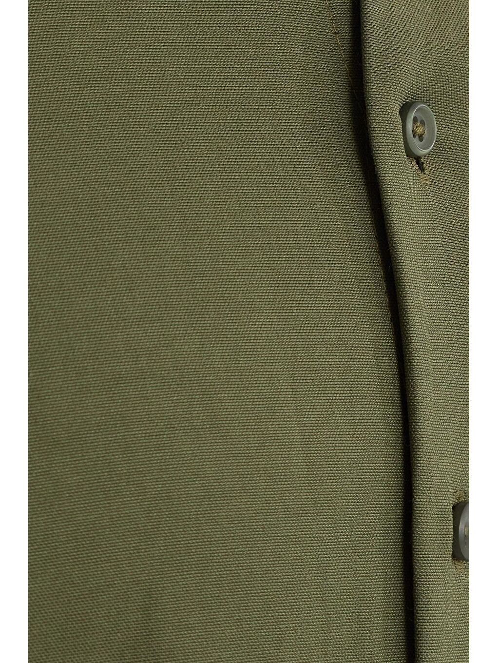 Regular Fit Düğmeli Yaka Pamuklu Kolay Ütü Oxford Düz Erkek Haki Gömlek-5