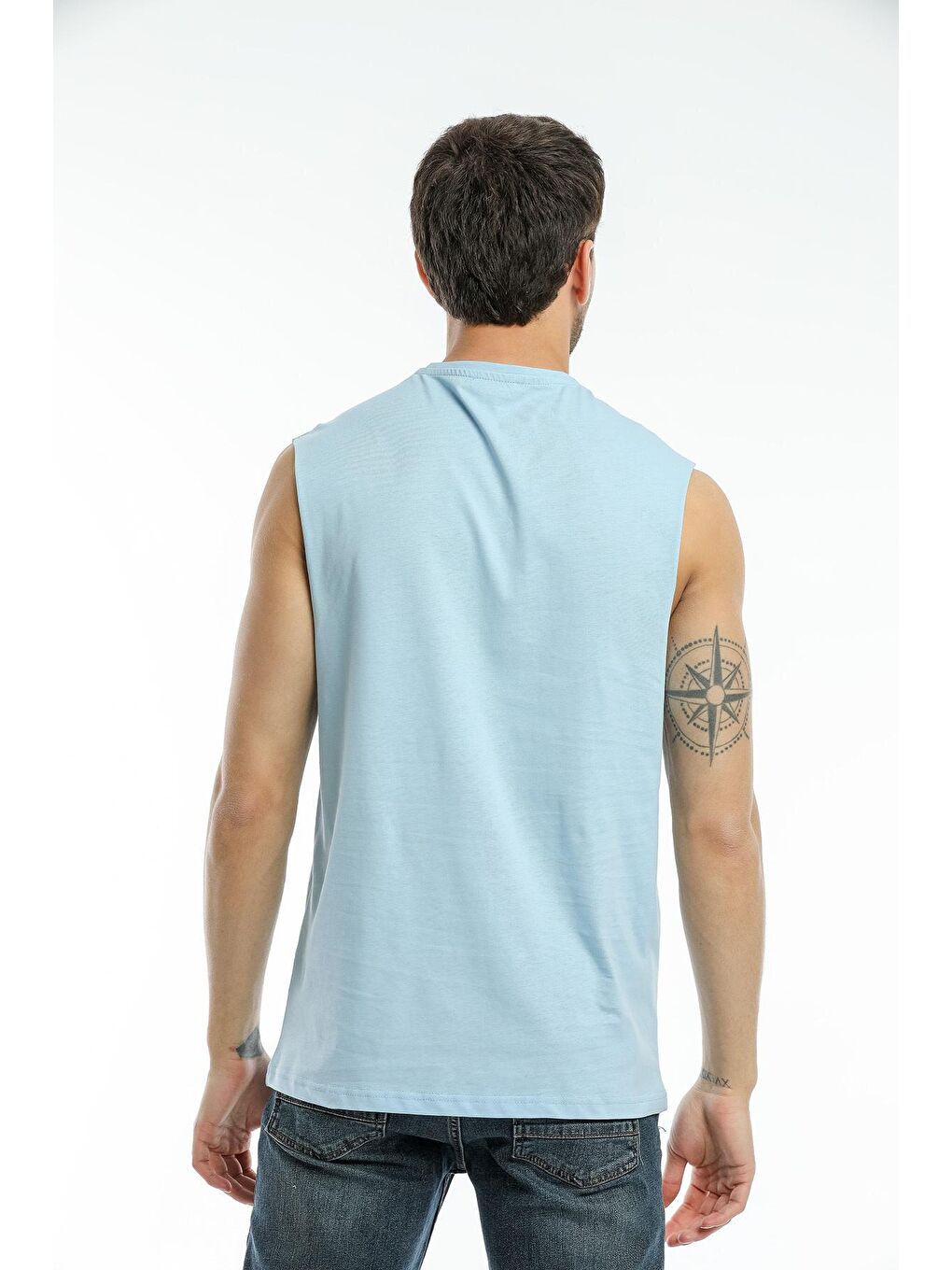 Mavi Erkek Bisiklet Yaka Oversize Fit Air Baskılı  Kolsuz Tişört SPR21Y05-3