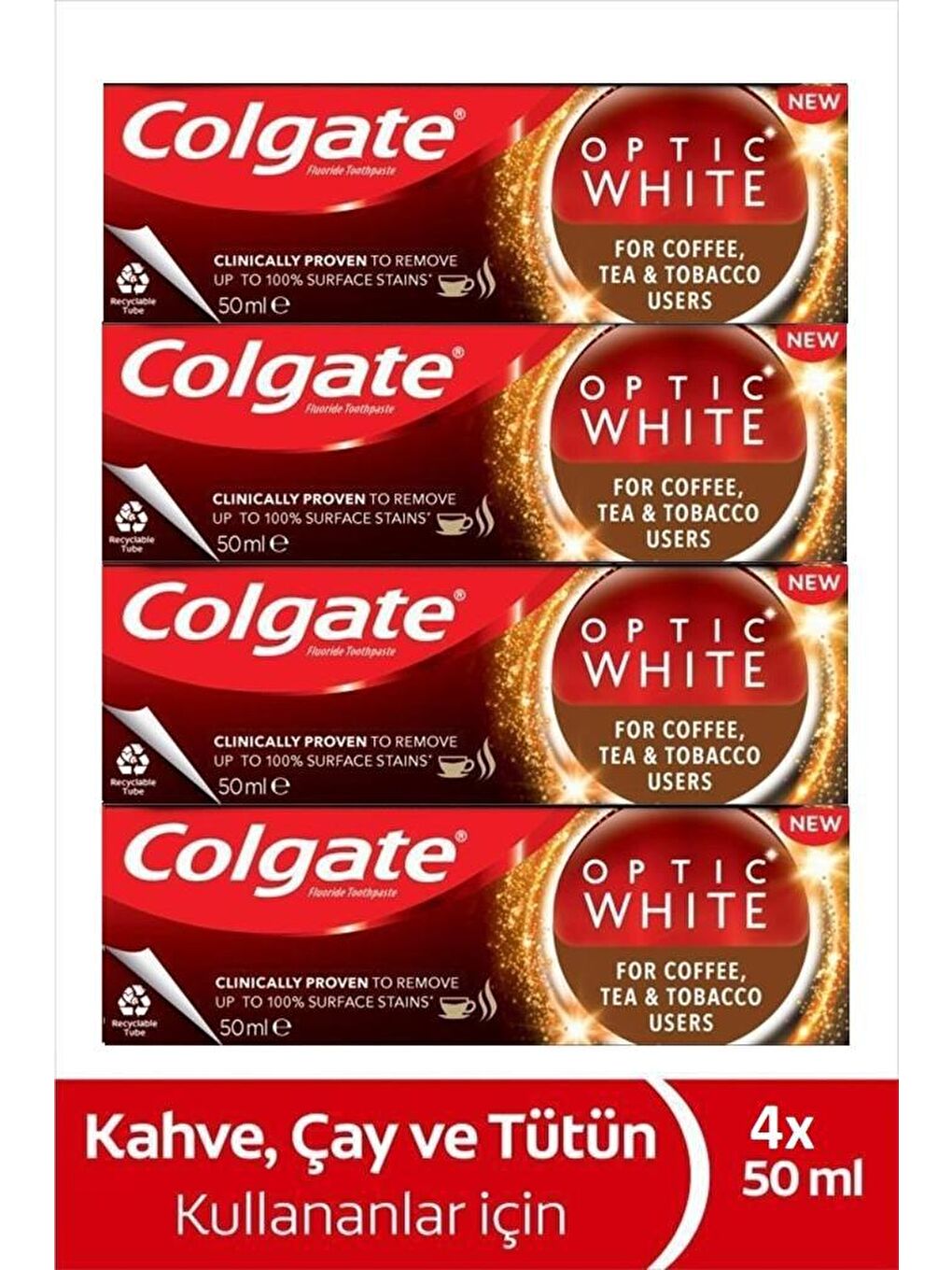 Colgate Beyaz Optic White Kahve Çay Ve Tütün Kullanıcıları Için Diş Macunu 4x 50 Ml