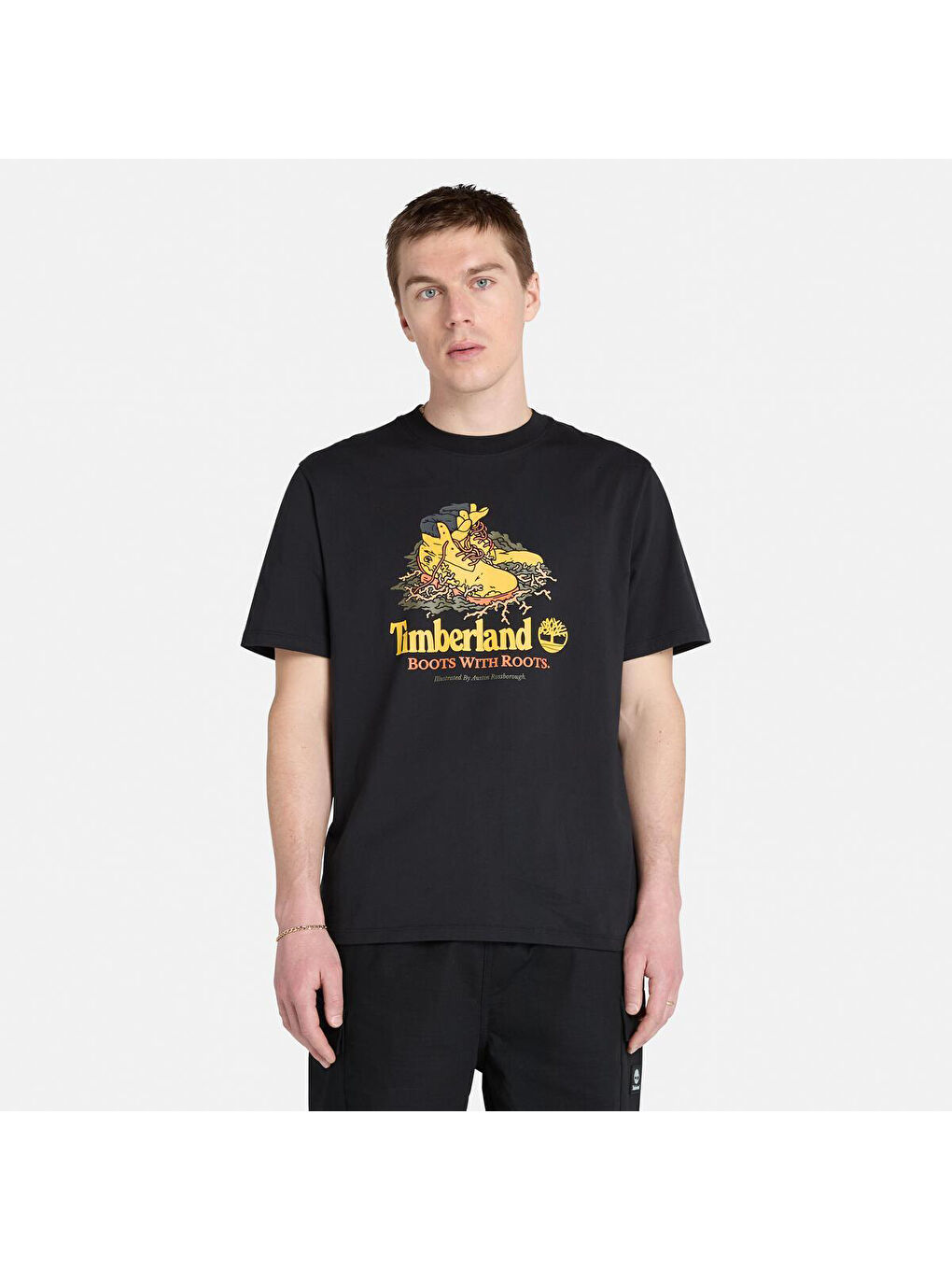 Front Boot Graphic Erkek Siyah Yuvarlak Yaka Tişört