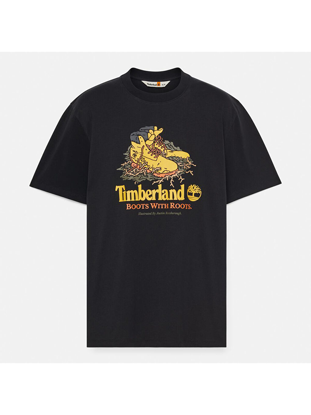 Front Boot Graphic Erkek Siyah Yuvarlak Yaka Tişört-1