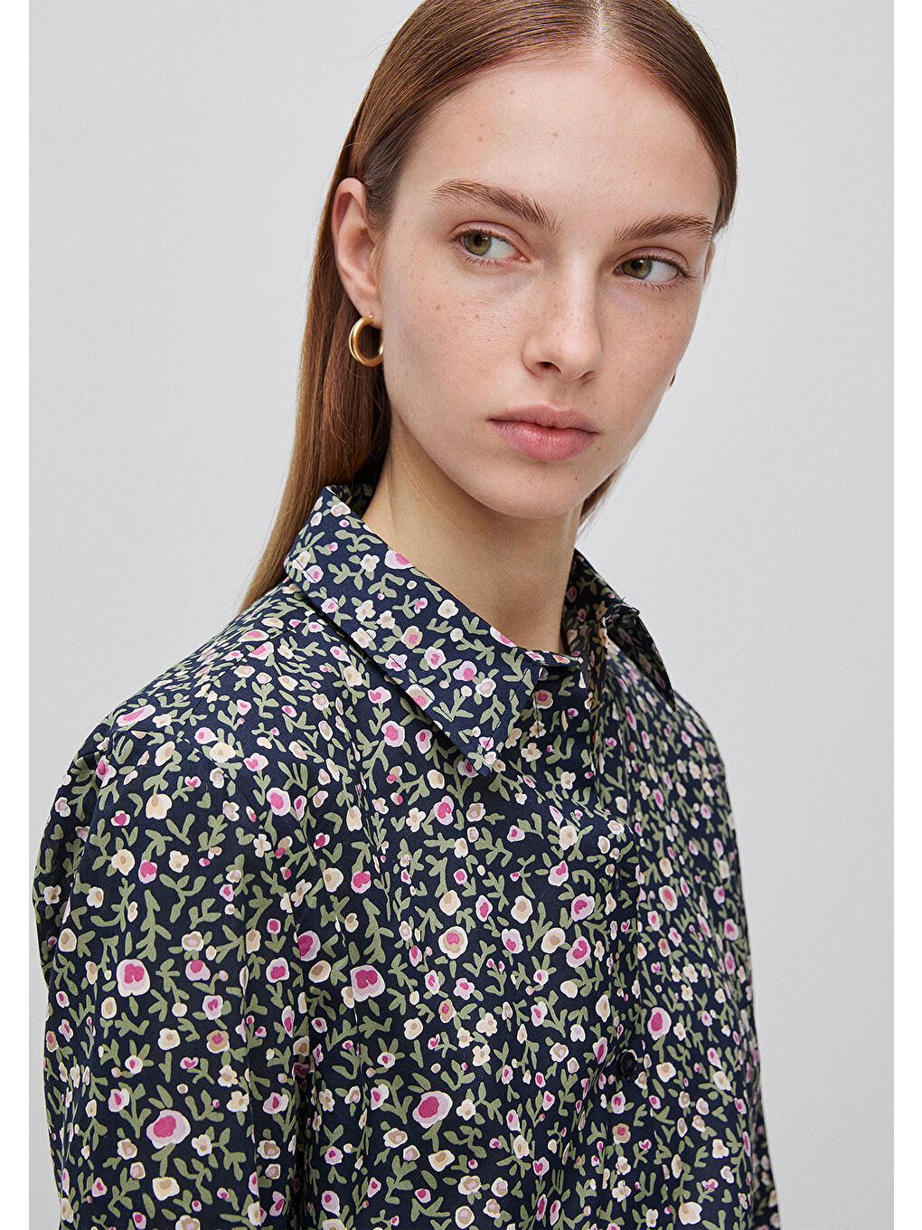 Kadın Lacivert %100 Pamuk Desenli  Regular Fit Gömlek-5