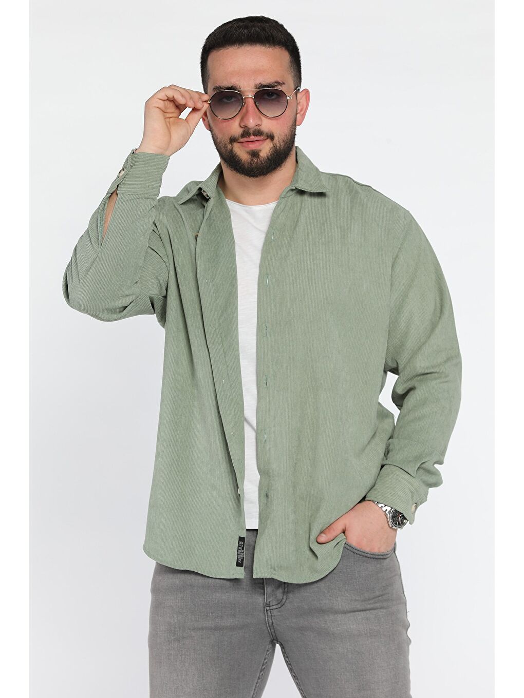 Yeşil Erkek Uzun Kol Gömlek-1