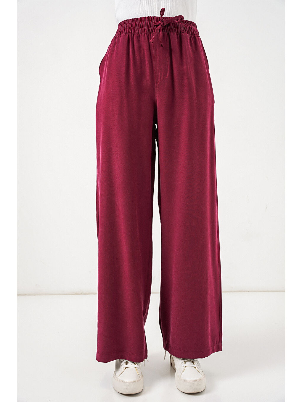 Kadın Yüksek Bel Geniş Paça Pantolon 30097 - Bordo-1