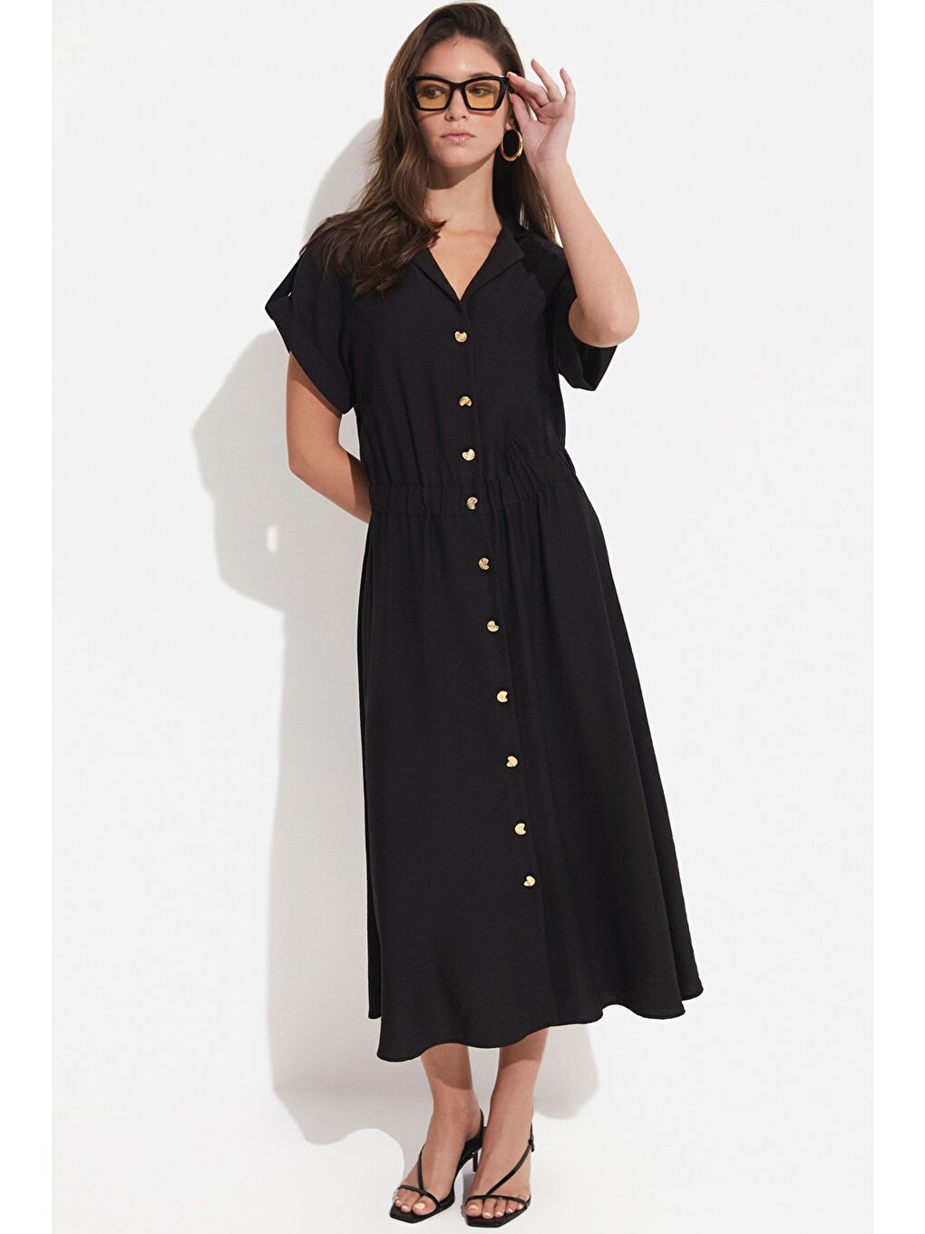 Siyah Exclusive Modal Karışımlı Gömlek Elbise-1