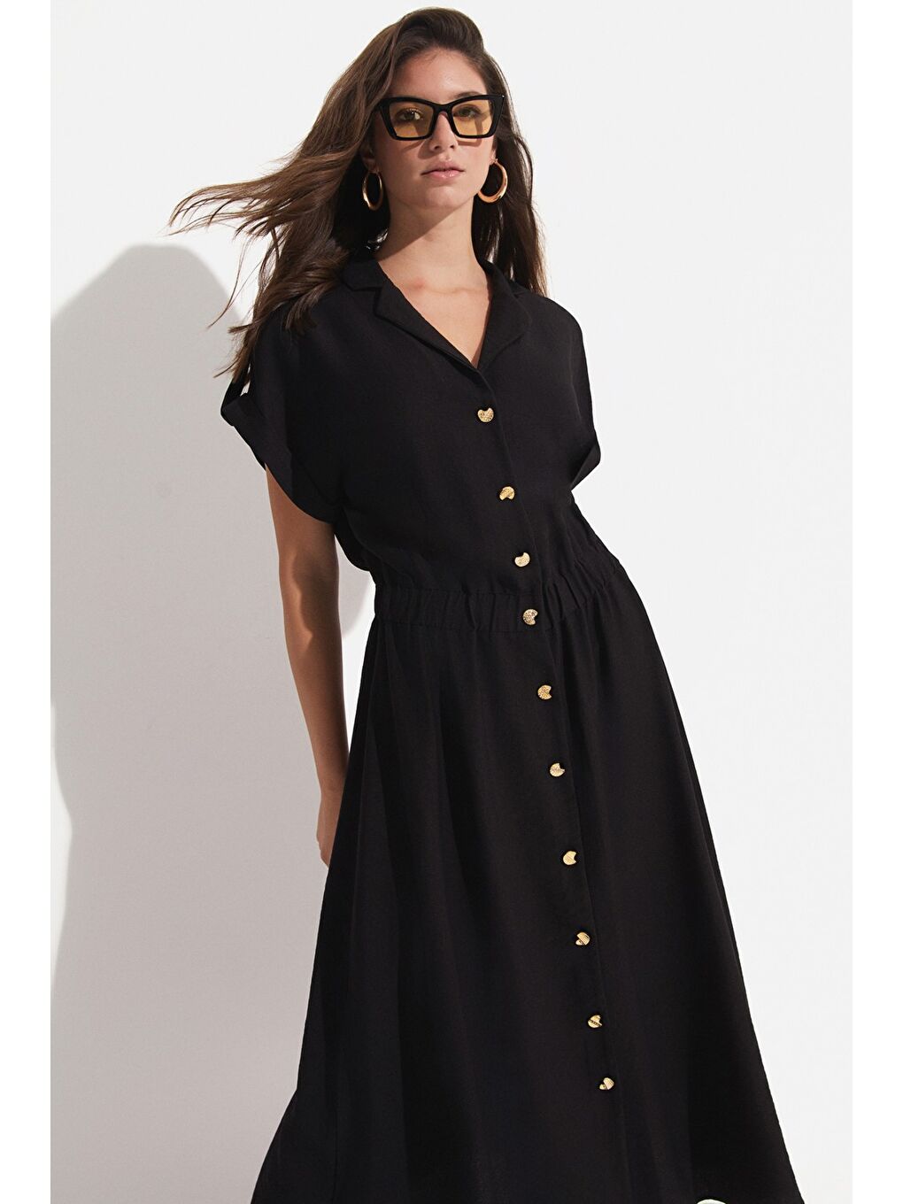 Siyah Exclusive Modal Karışımlı Gömlek Elbise-2