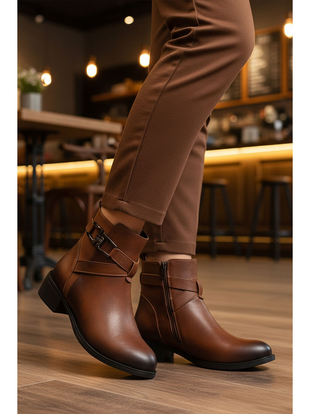 Kahverengi Taba Zümrüt İçi Kürklü Fermuarlı Kaymaz Kadın Bot 547819 Z-2