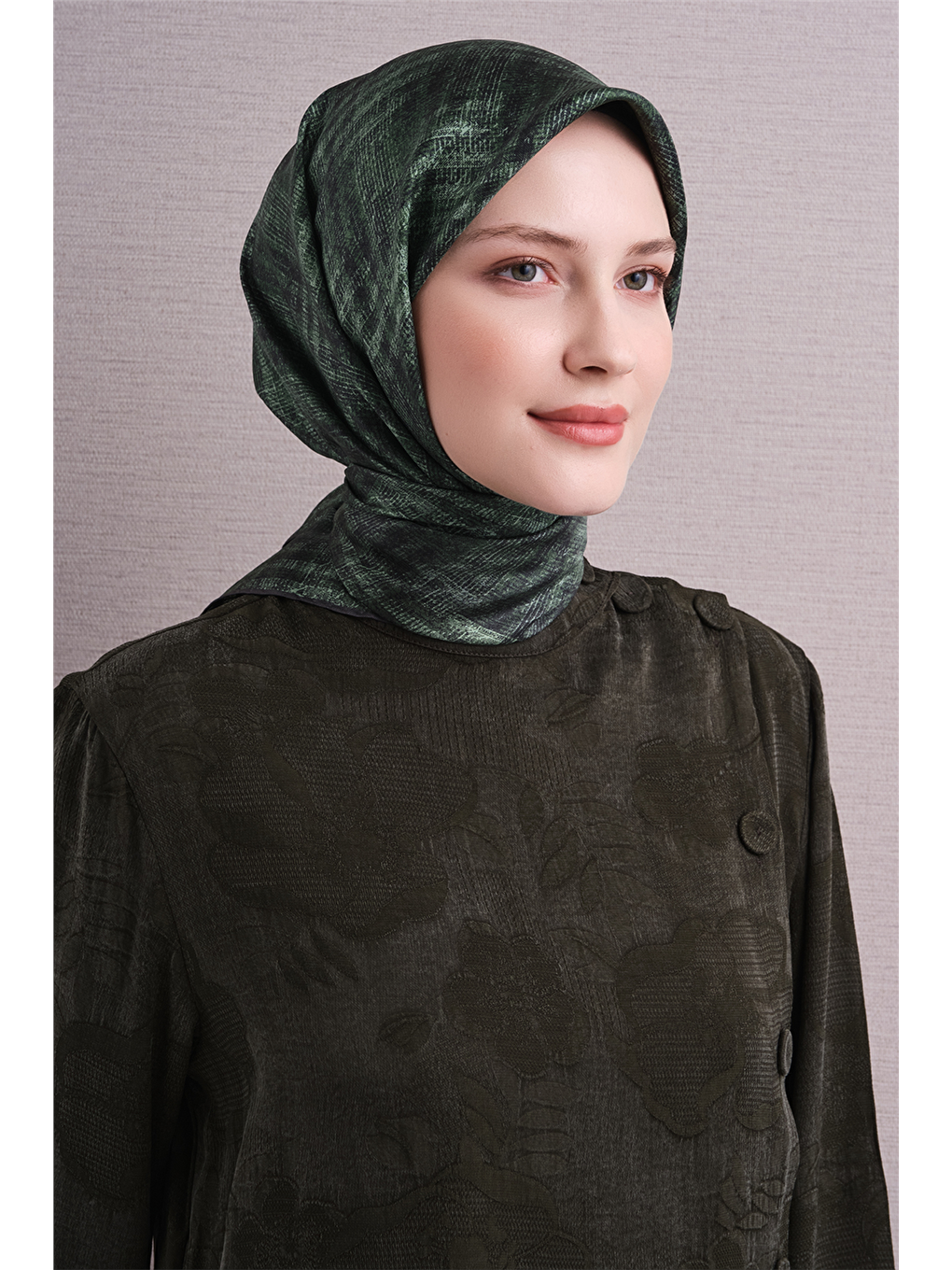Yeşil Saf İpek Twill Eşarp 9628d 35-2