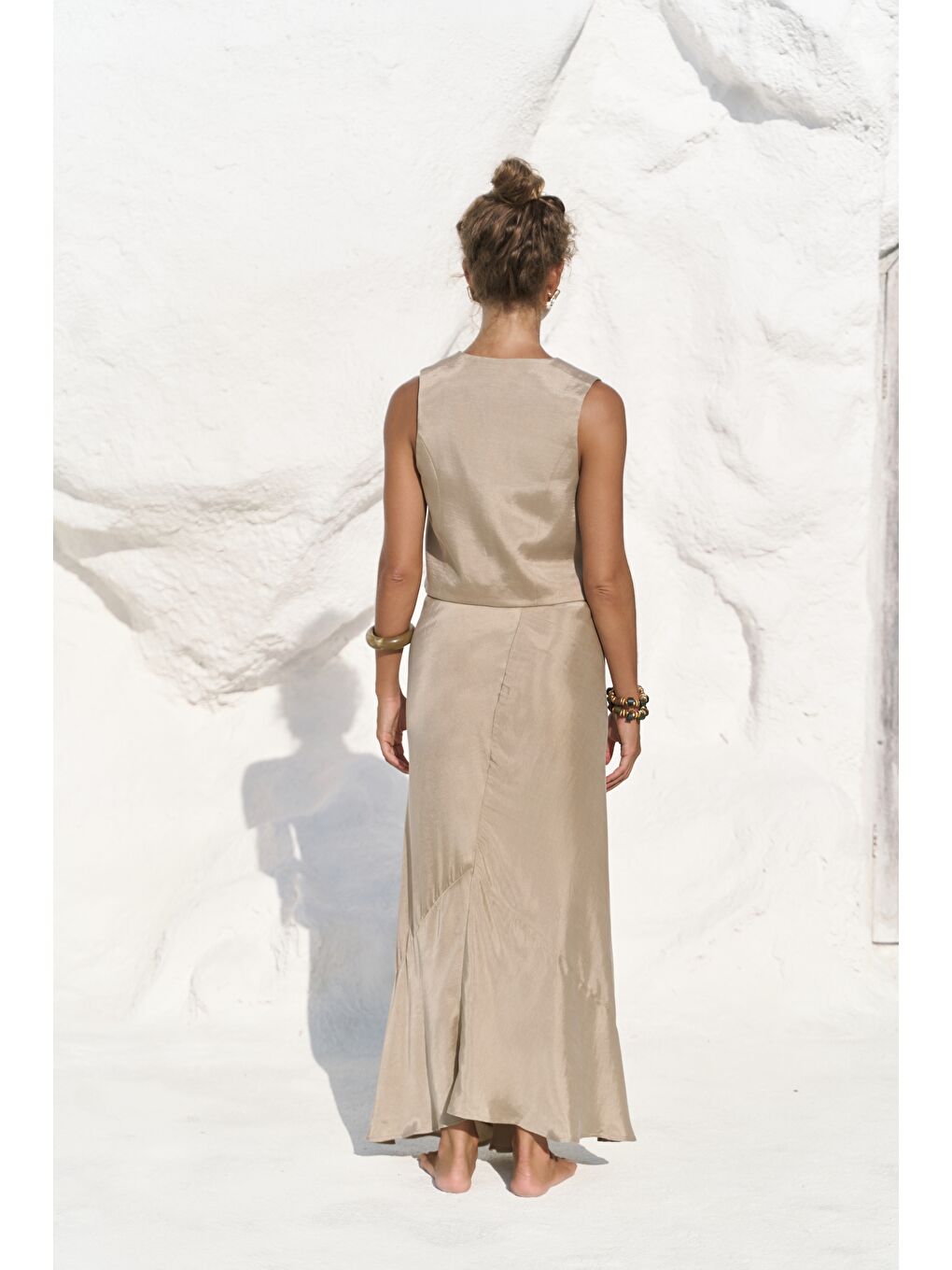 Bej Katanya Taş Yelek Etek Takım-3