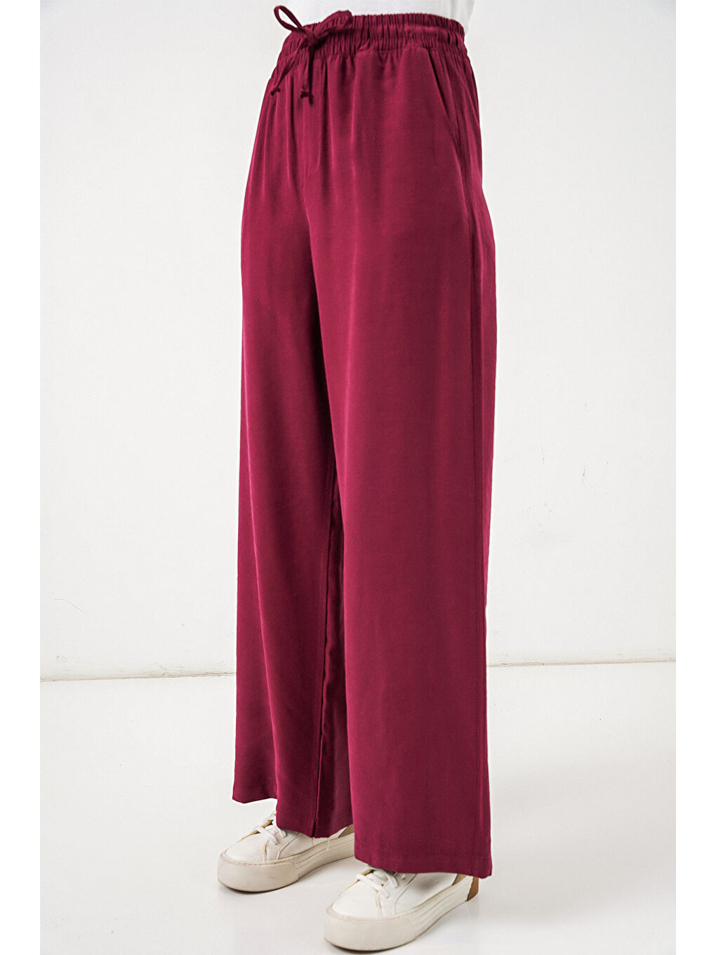Kadın Yüksek Bel Geniş Paça Pantolon 30097 - Bordo-3