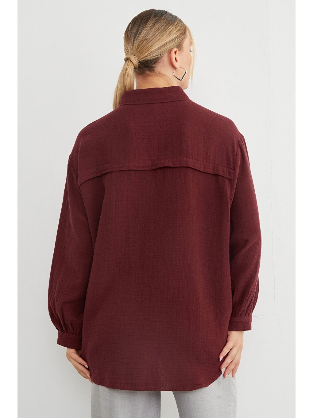 Bordo Basic Oversize Gömlek-2