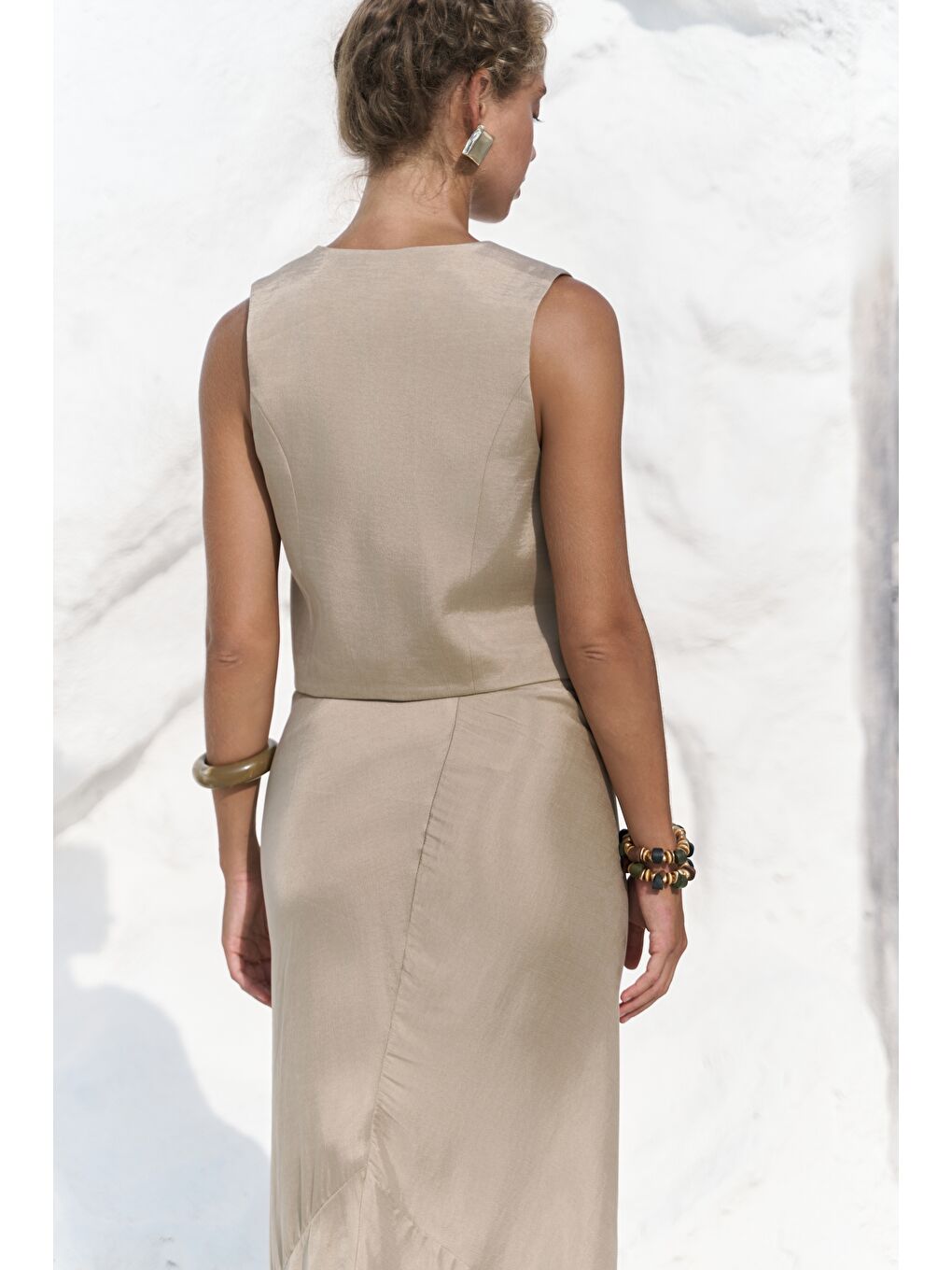 Bej Katanya Taş Yelek Etek Takım-6