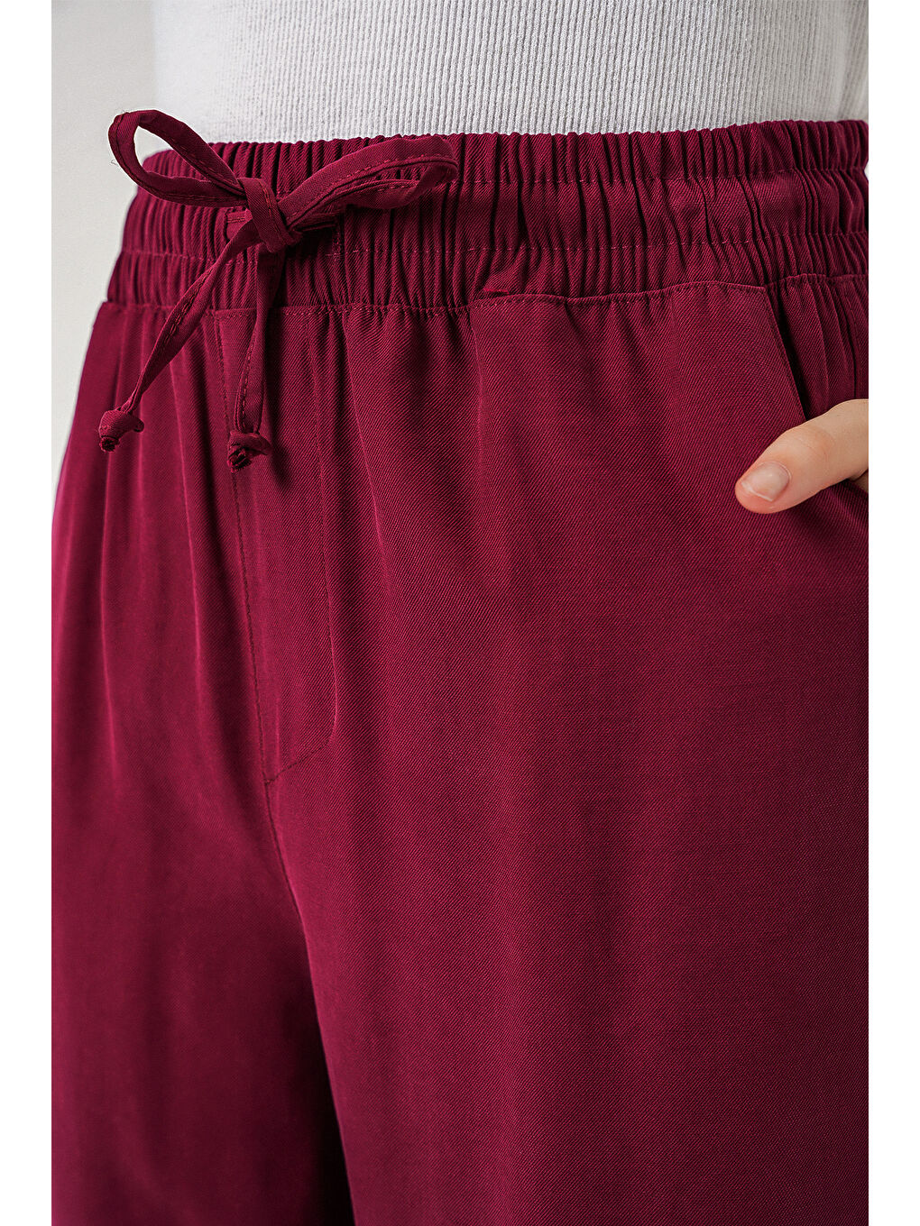 Kadın Yüksek Bel Geniş Paça Pantolon 30097 - Bordo-4