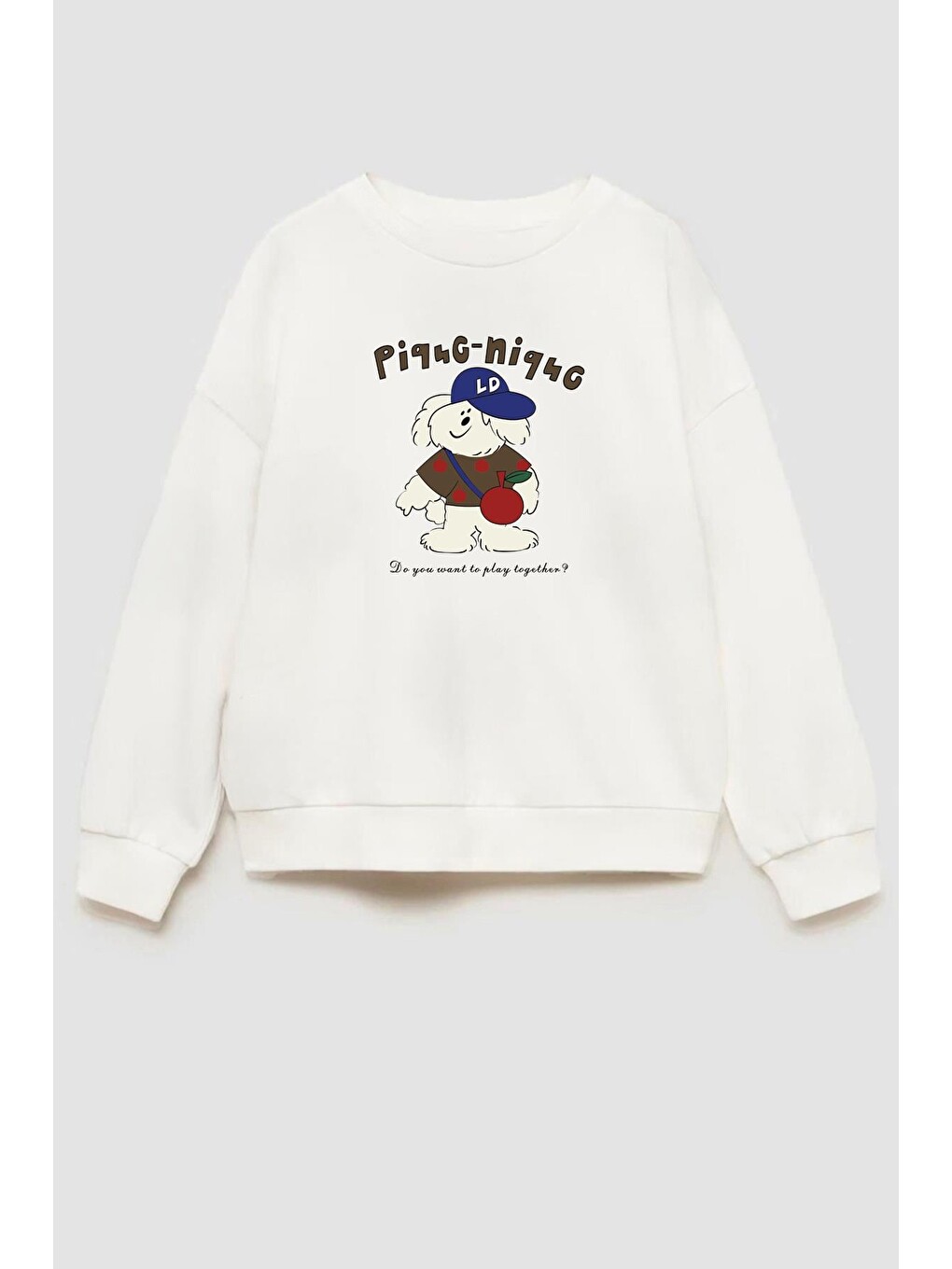 Ekru Erkek Çocuk Baskılı 3 İplik Kumaş Pamuklu Sweatshirt-1