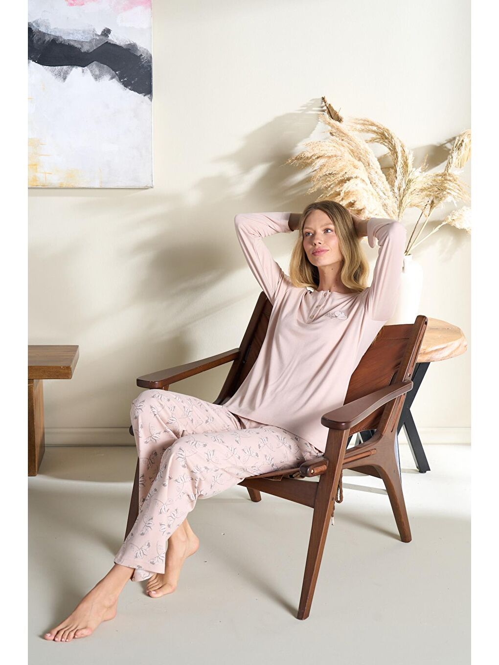 Pembe Kadın Melisa Battal Önü Patlı Pijama Takımı | Somon 3119-1