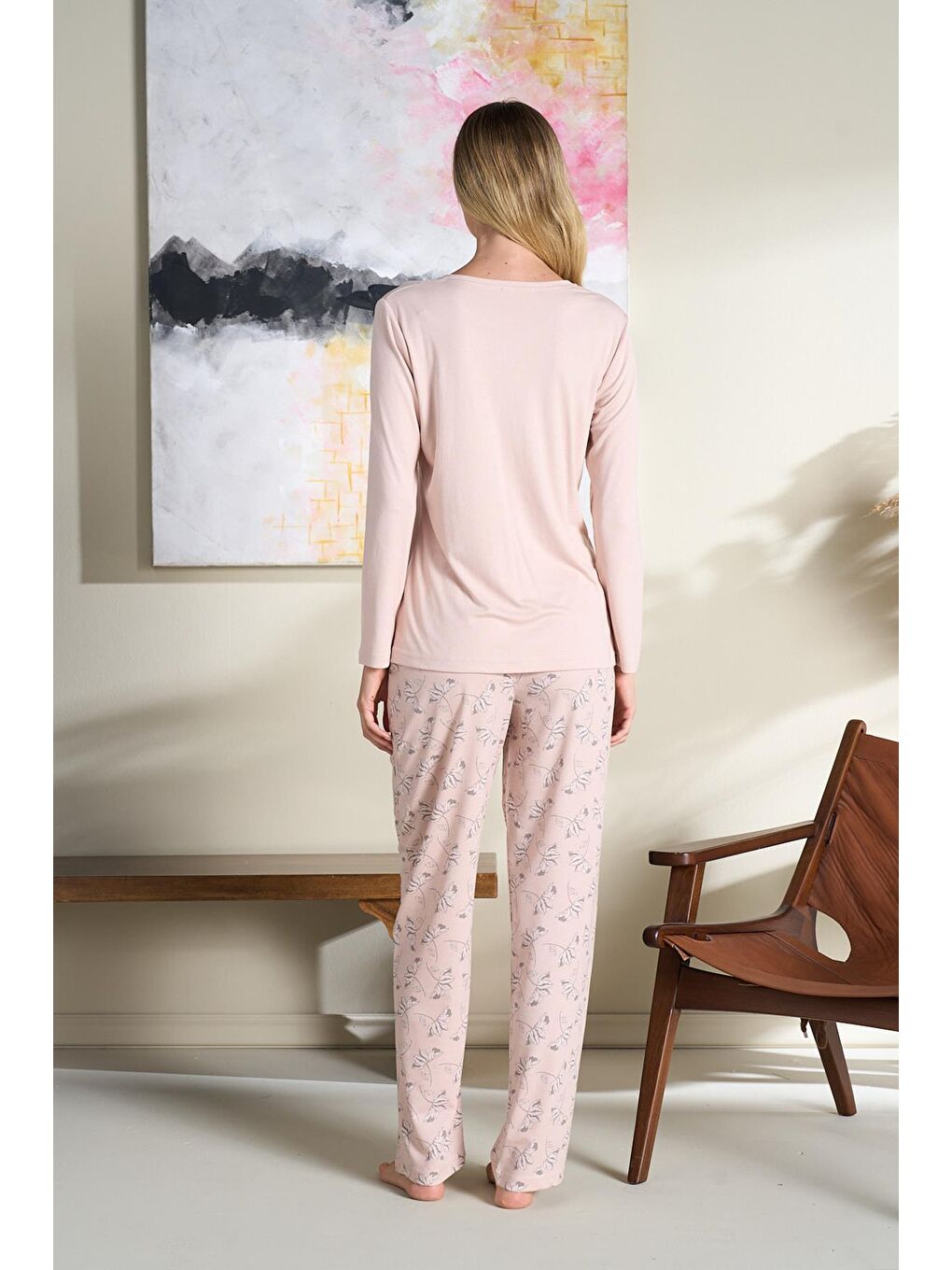 Pembe Kadın Melisa Battal Önü Patlı Pijama Takımı | Somon 3119-2