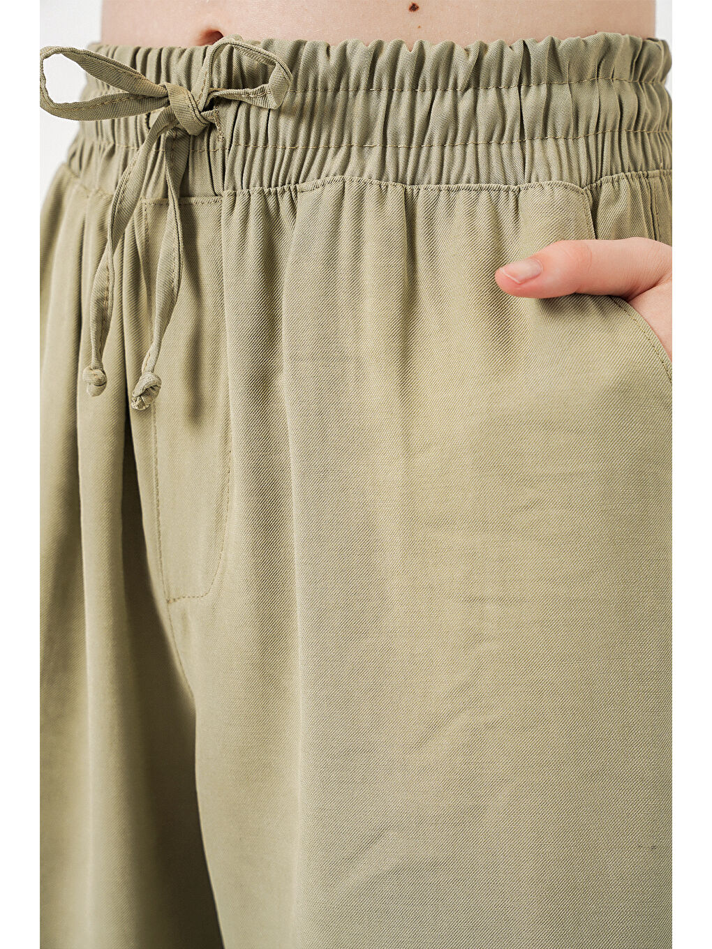 Yeşil Kadın Yüksek Bel Geniş Paça Pantolon 30097 - Çağla-4