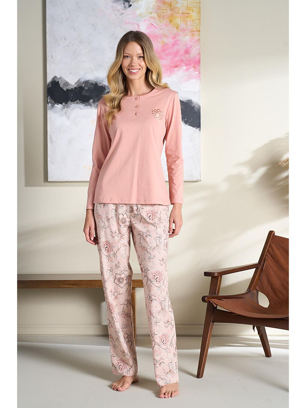 Turuncu Kadın Penye Süprem Battal Önü Patlı Pijama Takımı | Yavruağzı 3107