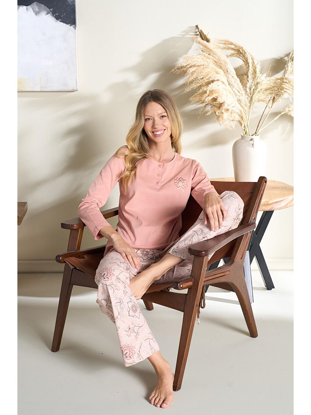 Turuncu Kadın Penye Süprem Battal Önü Patlı Pijama Takımı | Yavruağzı 3107-1