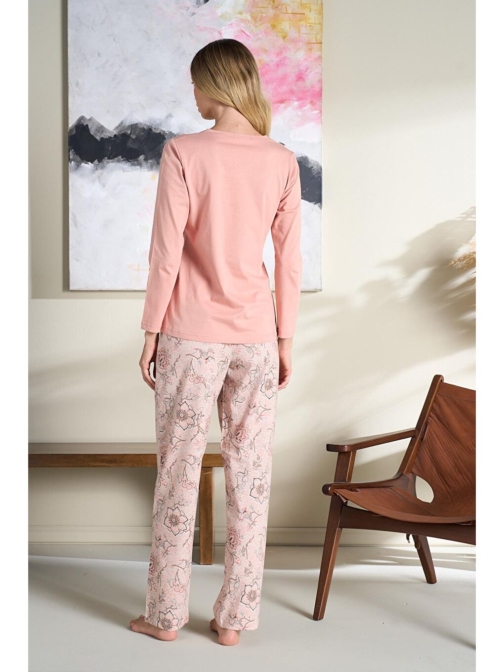 Turuncu Kadın Penye Süprem Battal Önü Patlı Pijama Takımı | Yavruağzı 3107-2