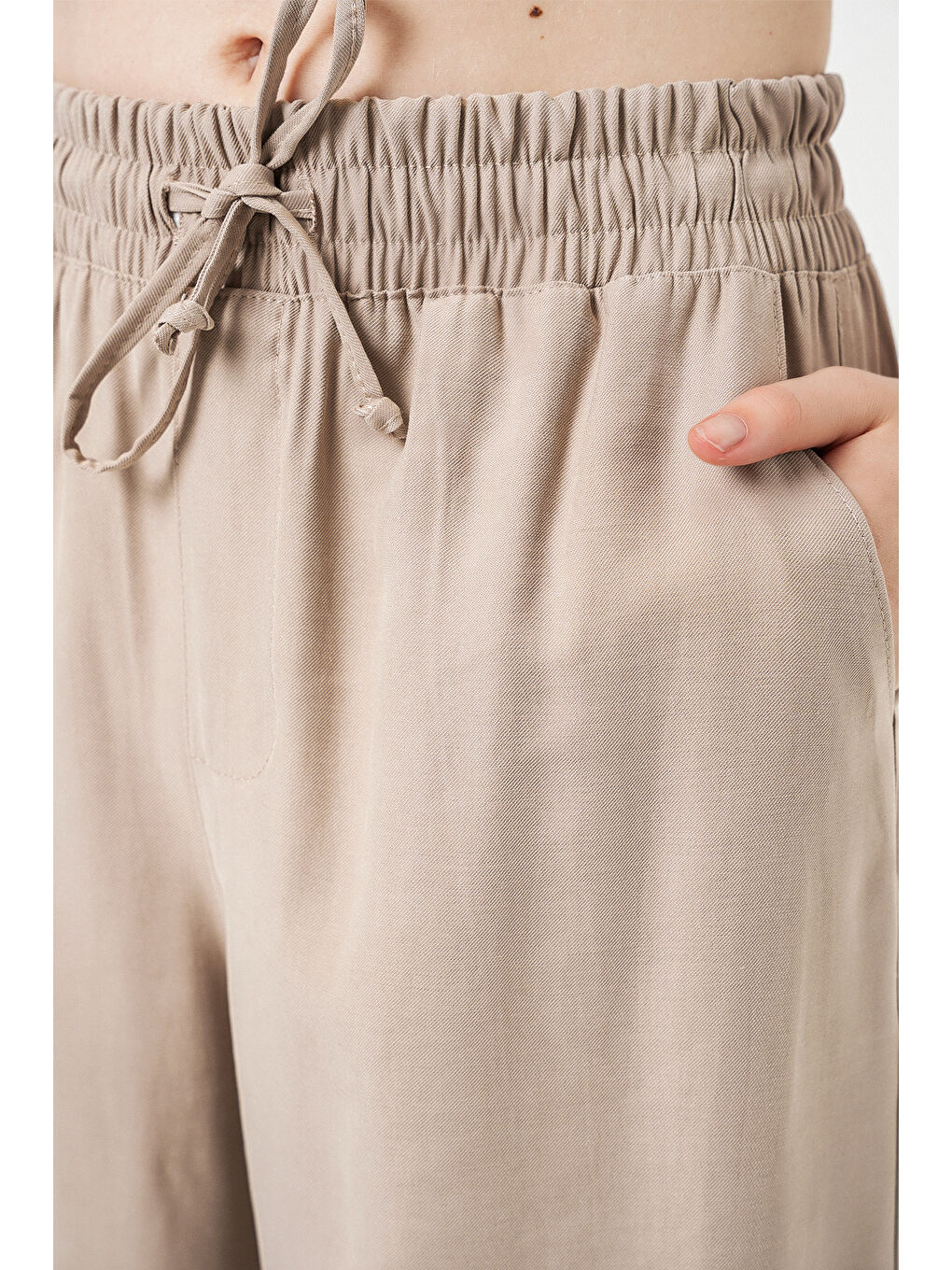 Kadın Yüksek Bel Geniş Paça Pantolon 30097 - Bej-4