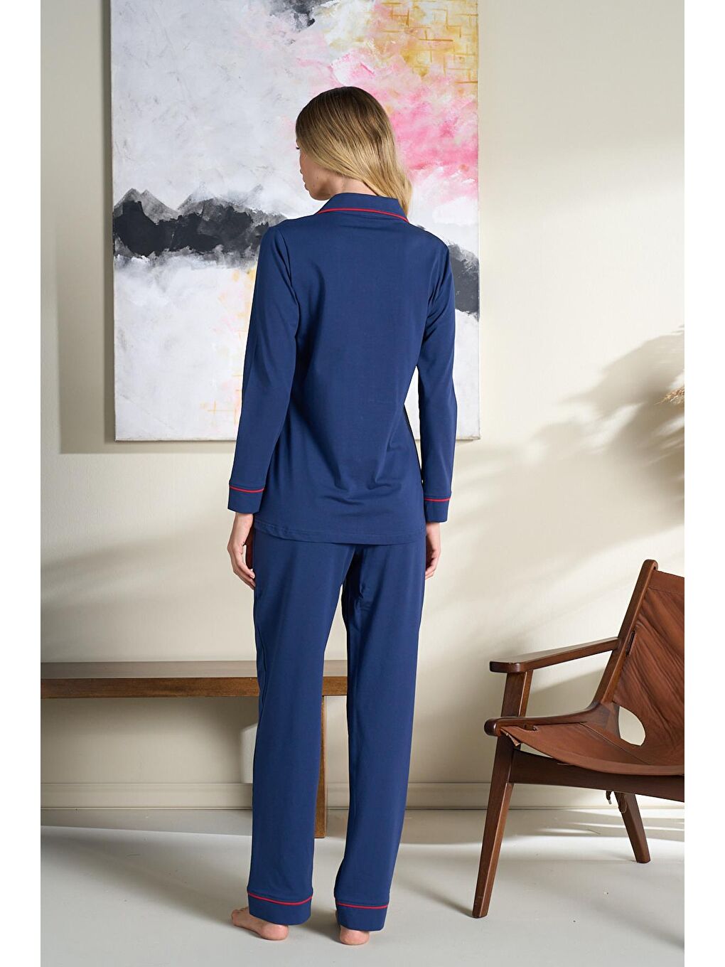 Kadın Penye Süprem Önden Düğmeli Pijama Takımı | Lacivert 3105-2