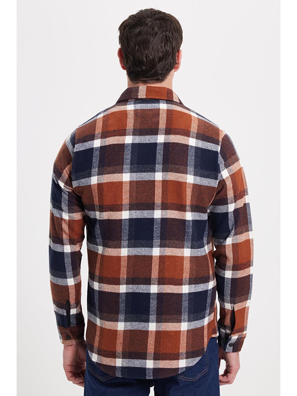 Kahverengi Erkek Slim Fit Dar Kesim Kareli Kışlık Oduncu Gömlek-5