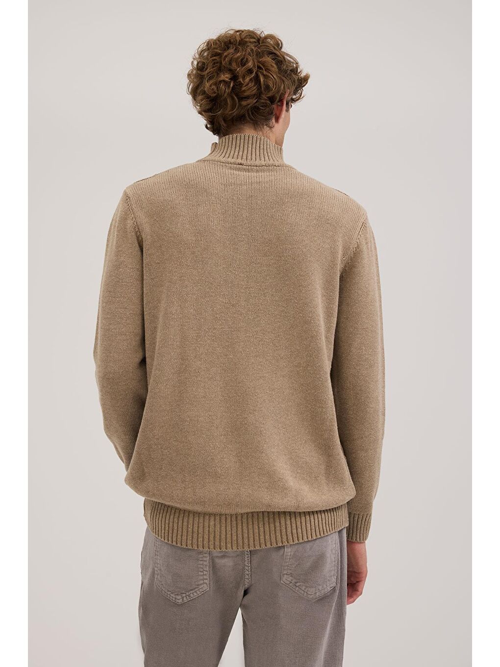 Bej Vizon Slim Fit Desenli Tam Balıkçı Yaka Triko-3