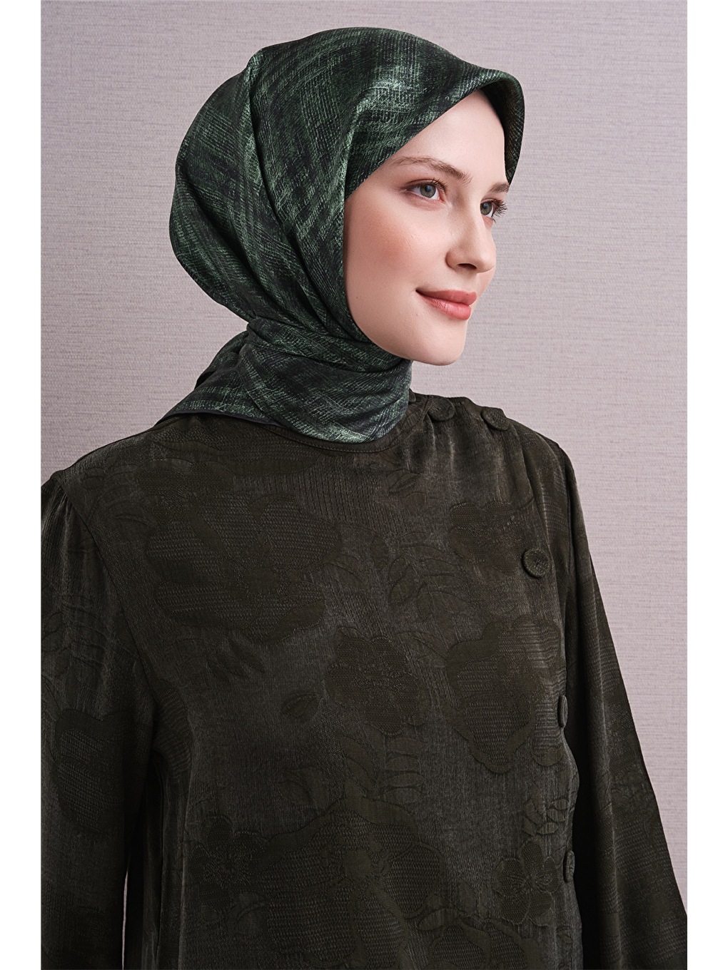 Yeşil Saf İpek Twill Eşarp 9628d 35-3