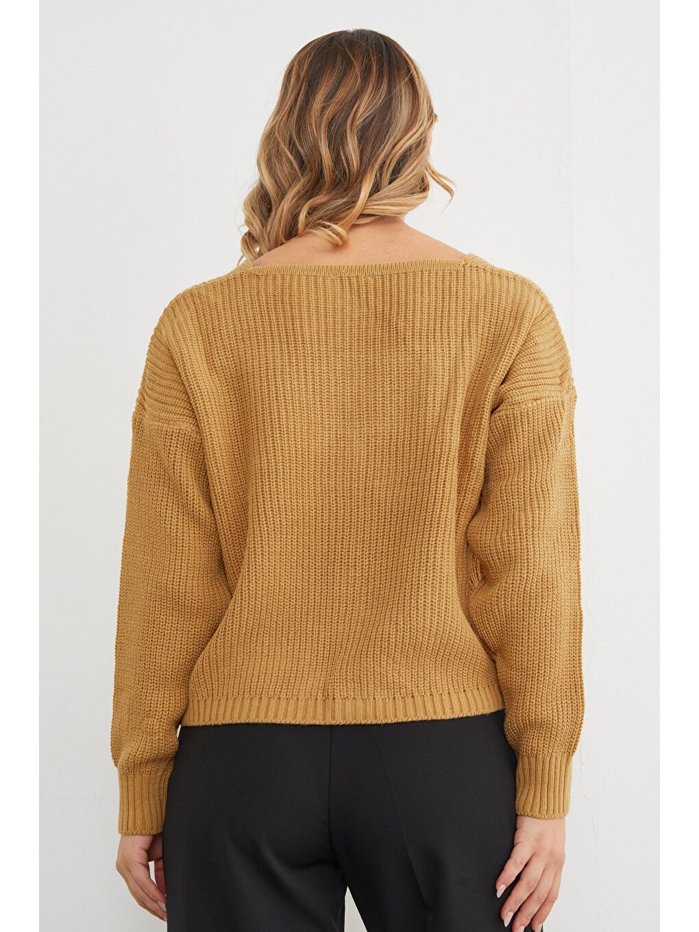 Bej Düğmeli V Yaka Triko Hırka-4