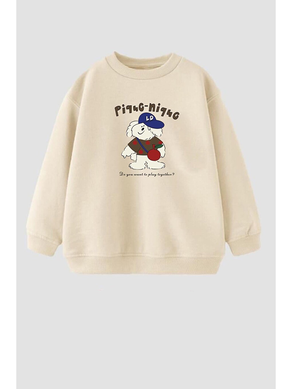 Bej Erkek Çocuk Baskılı 3 İplik Kumaş Pamuklu Sweatshirt