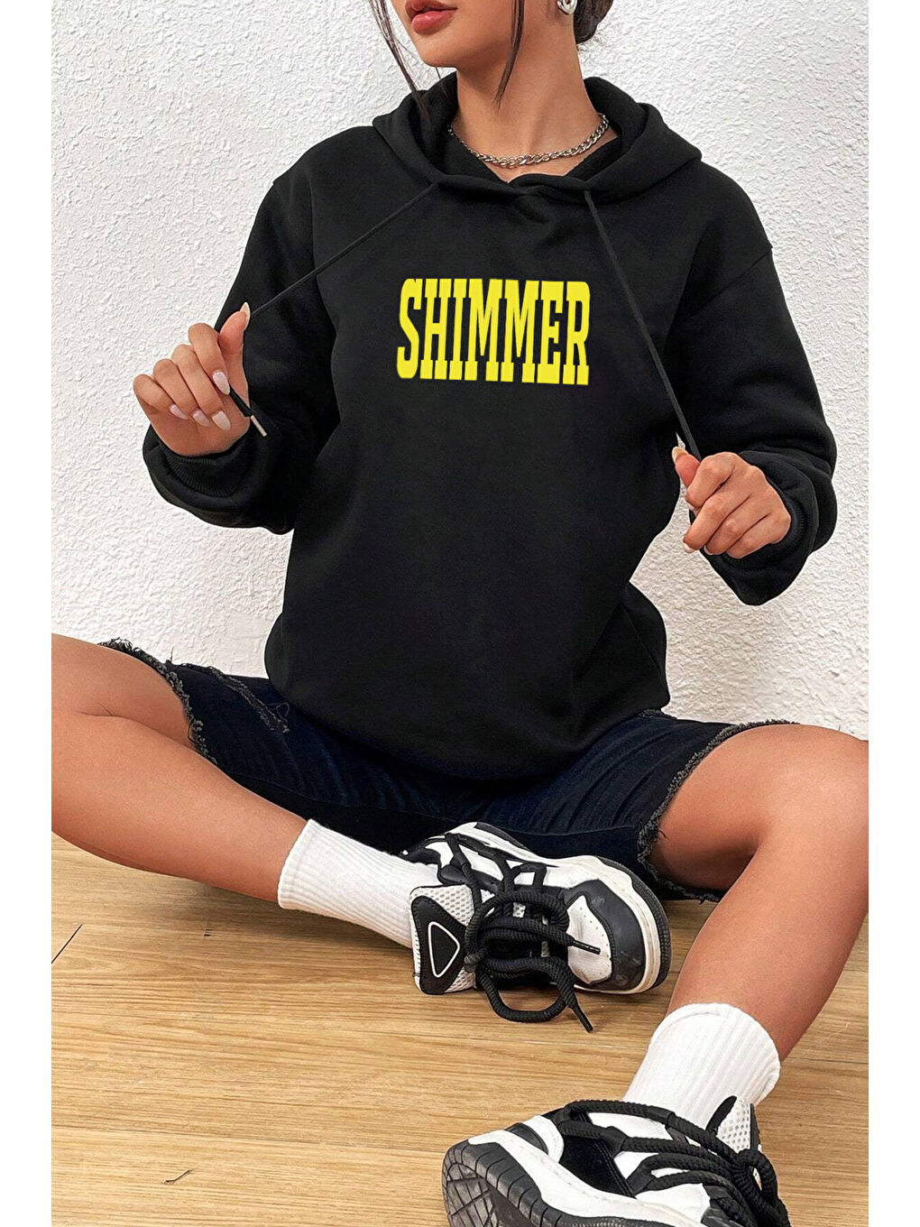 uyguntarz Siyah Unisex Oversize Shimmer Baskılı Sweatshirt