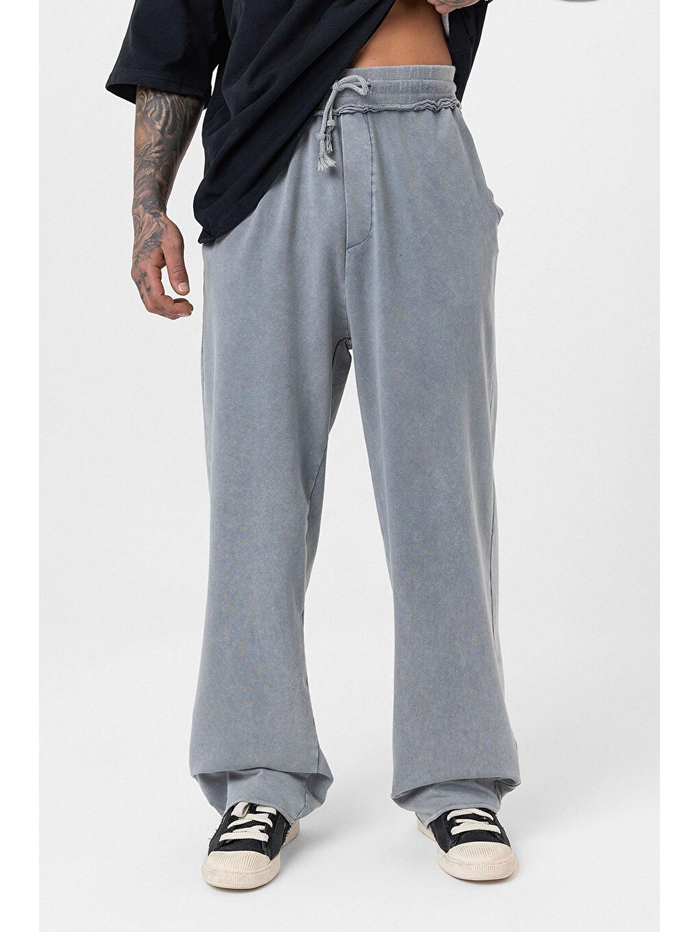 Yıkamalı Baggy Eşofman Alt Gri-2