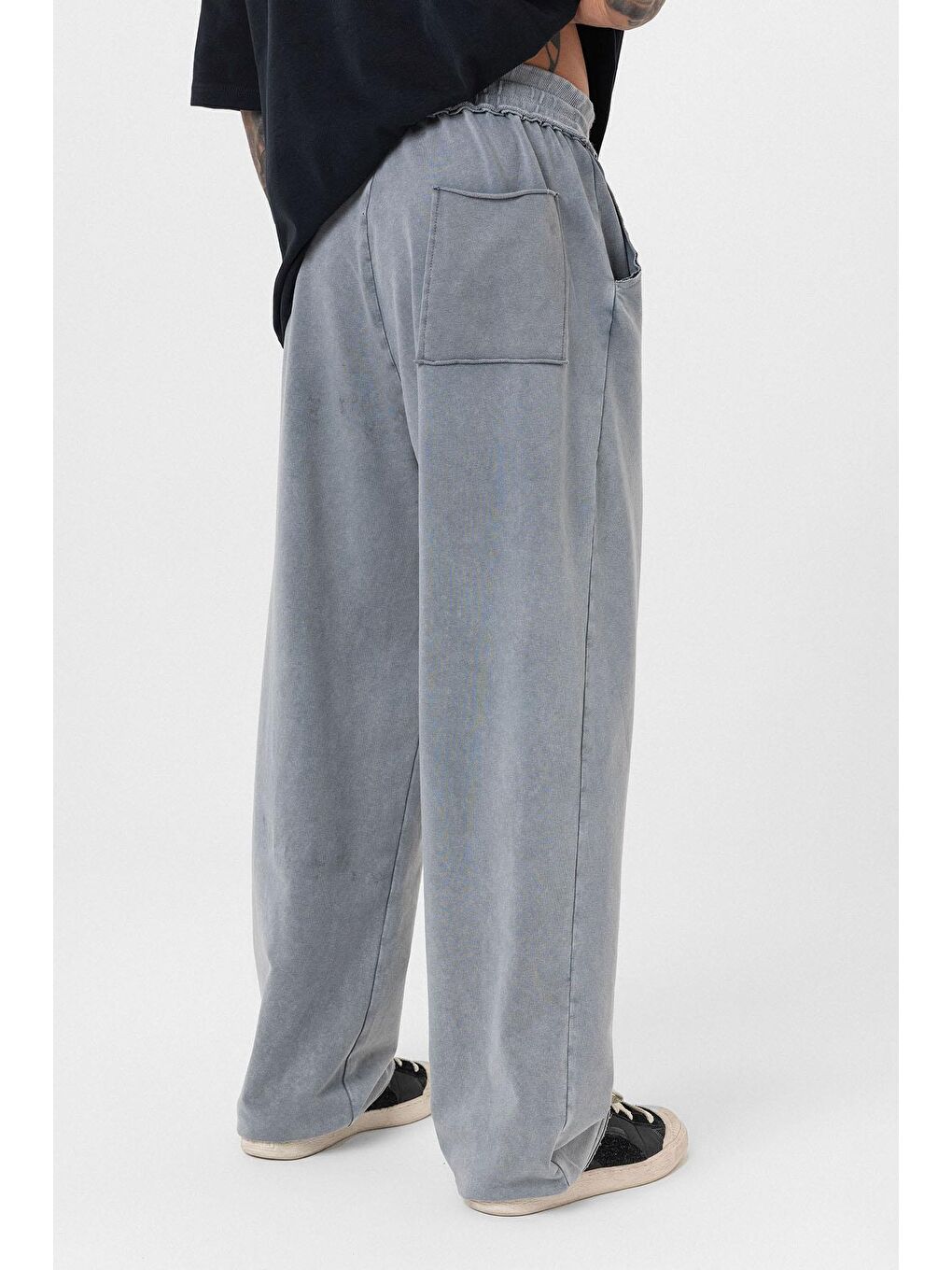 Yıkamalı Baggy Eşofman Alt Gri-4