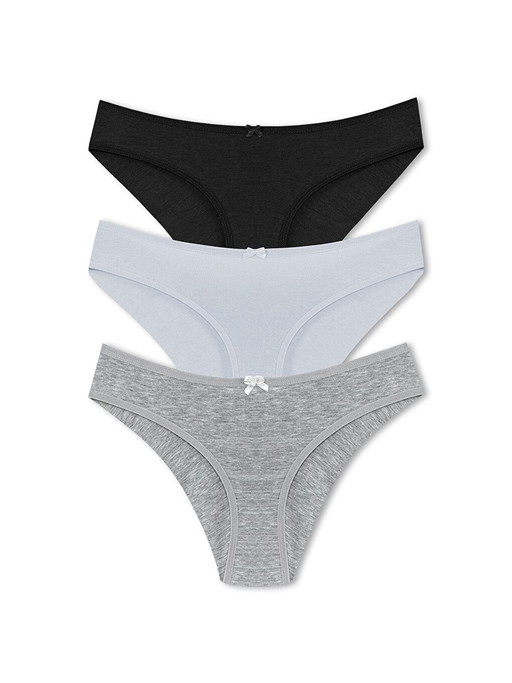 Gri Pamuklu Arkası Çift Kat Slip Kadın Külot 3'lü