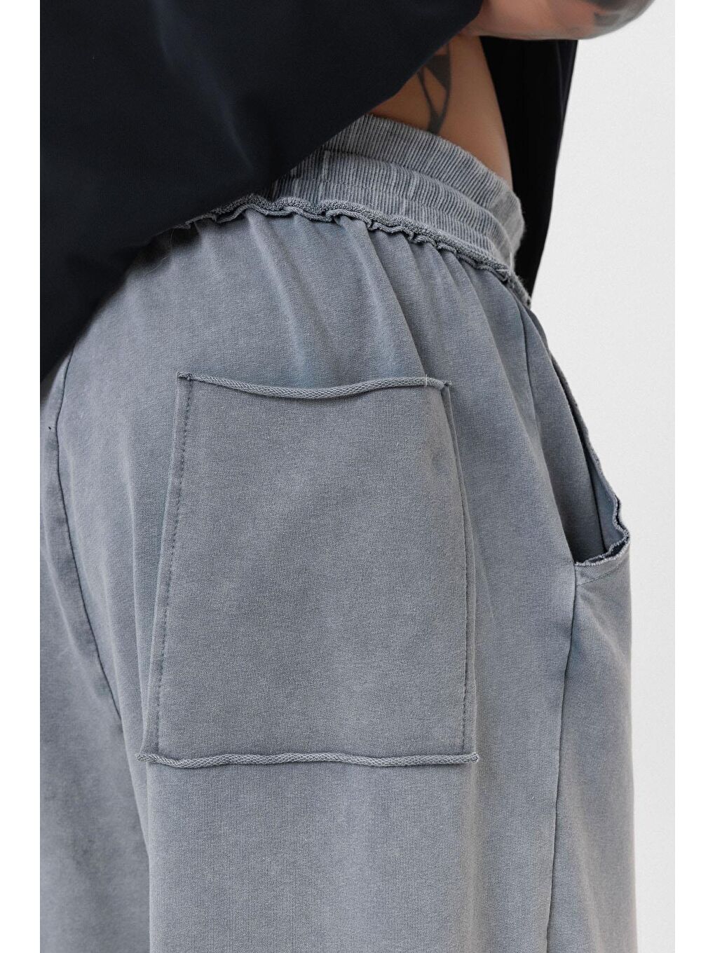Yıkamalı Baggy Eşofman Alt Gri-5