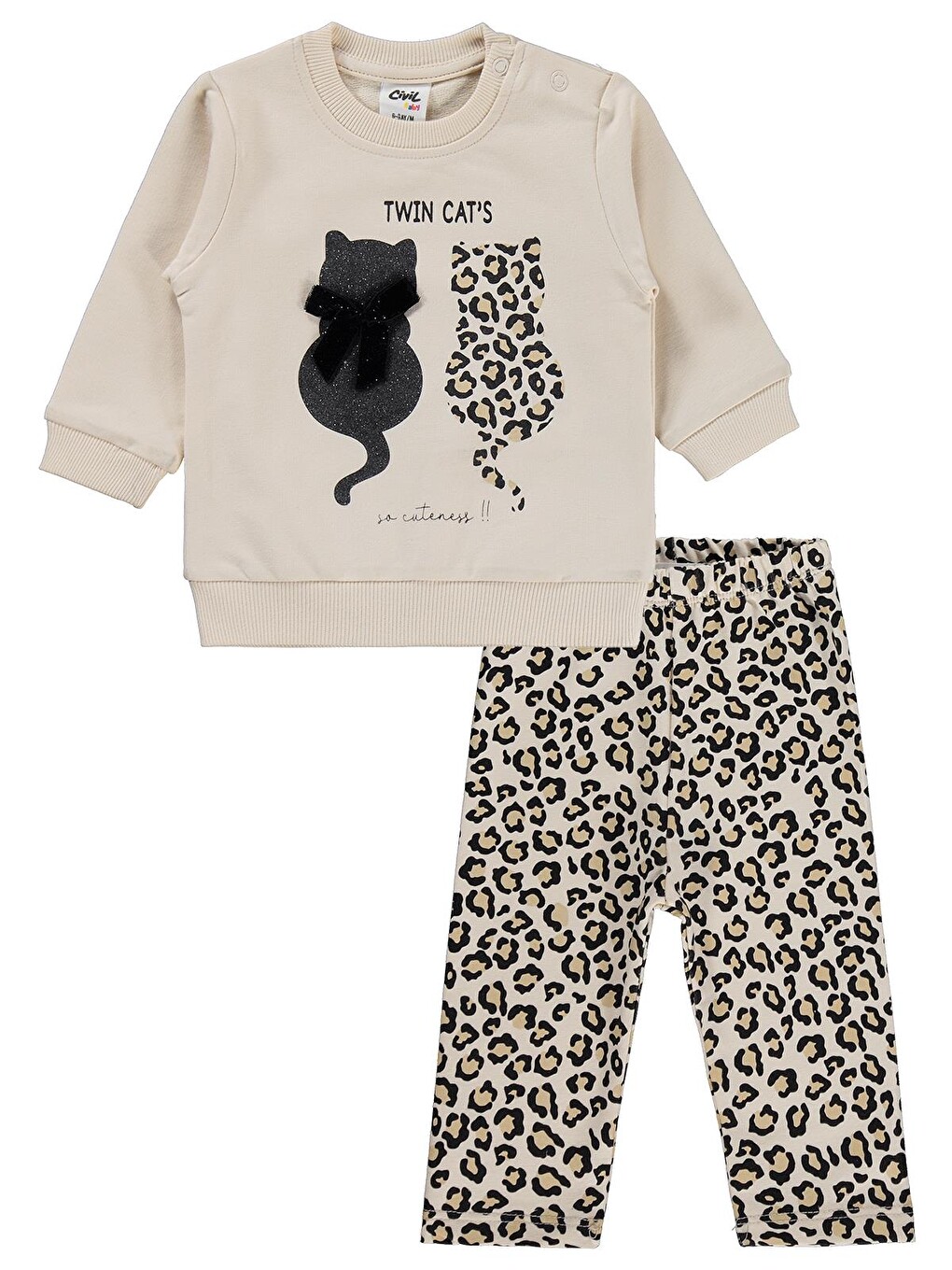 Baby Leopar Kedi Baskılı 6-18 Ay Takım - Bej