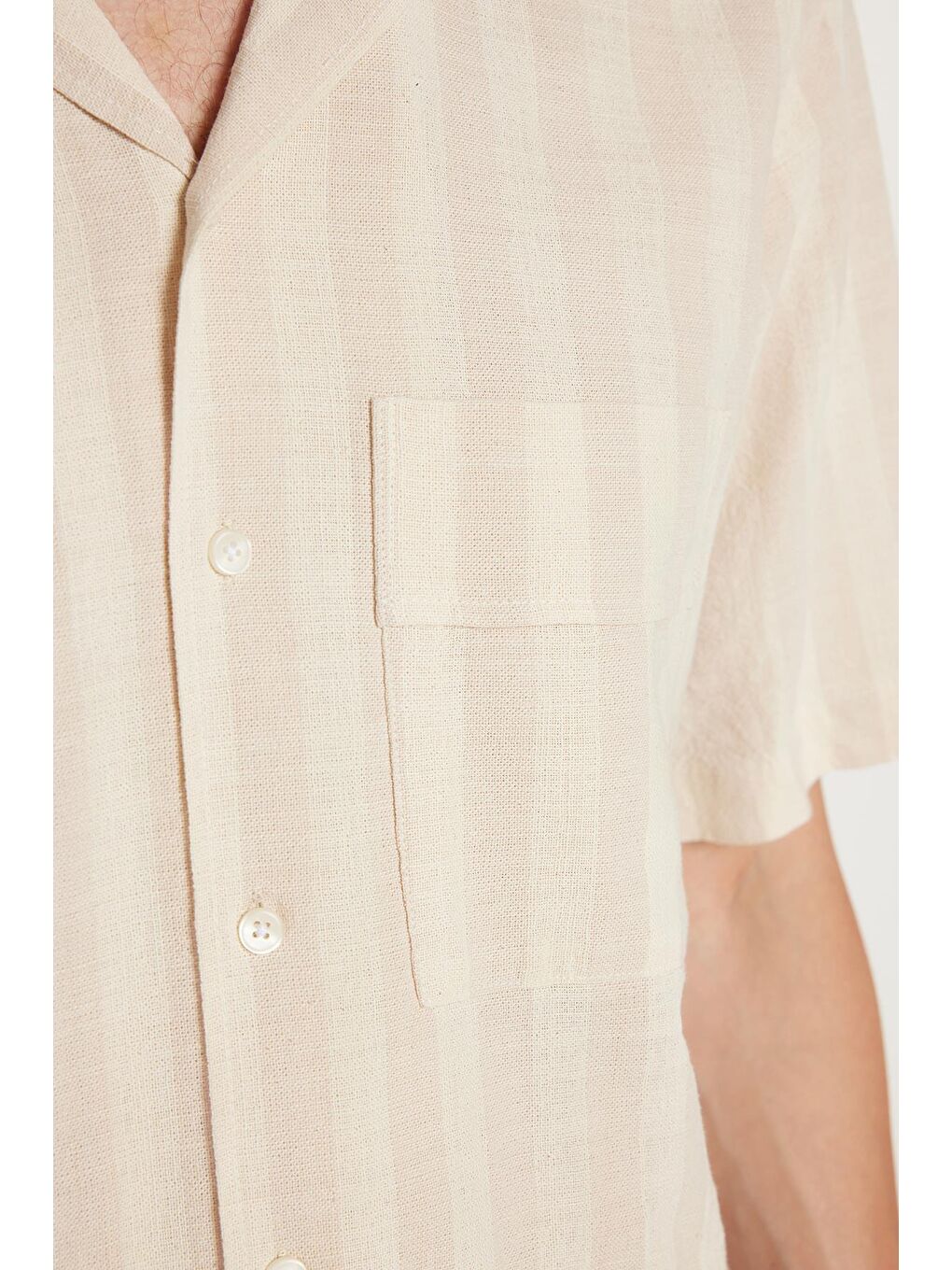 Karışık Erkek Regular Fit Klasik Kesim Kısa Kollu Apaş Yaka Çizgili Cepli %100 Pamuk Gömlek-2